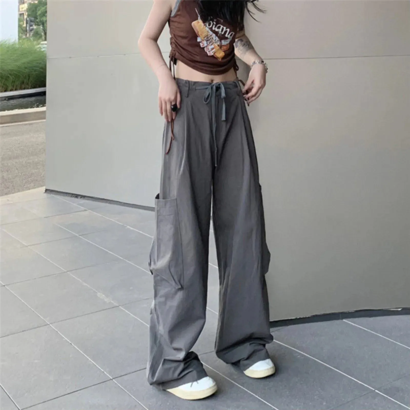 Streetwear Hip Sweat Drawstring Casual Loose Wide Baggy Pants