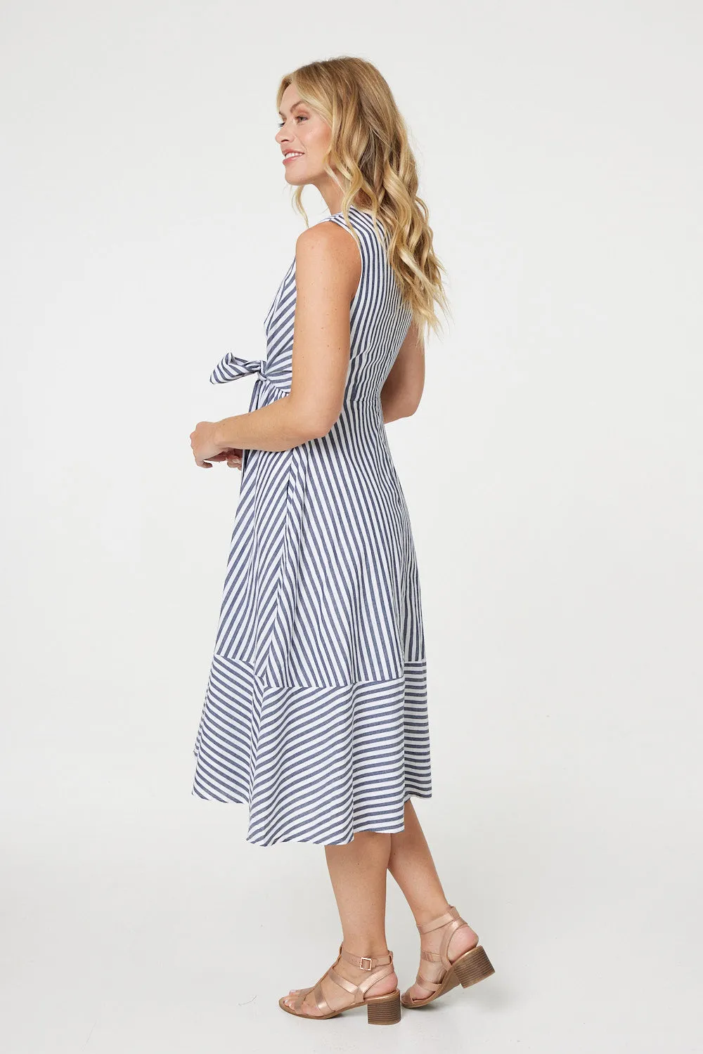 Striped Tie Waist Tiered Midi Dress