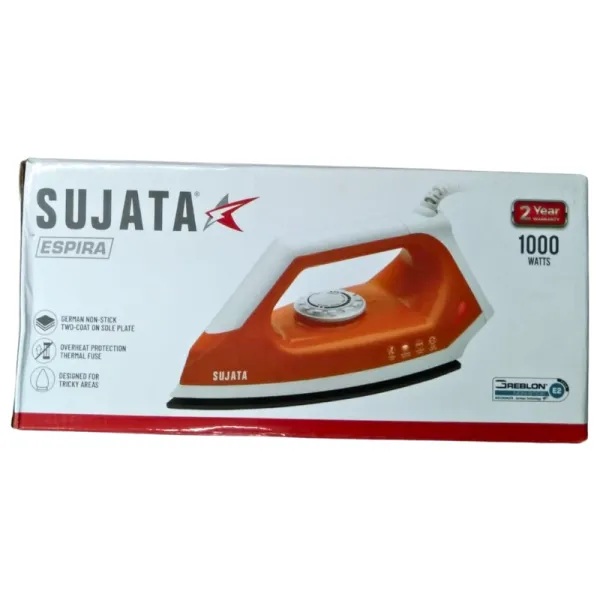 SUJATA Espira Press German Technology Non Sick Coated Sole Plate 1000 W Dry Iron  (Orange-White)