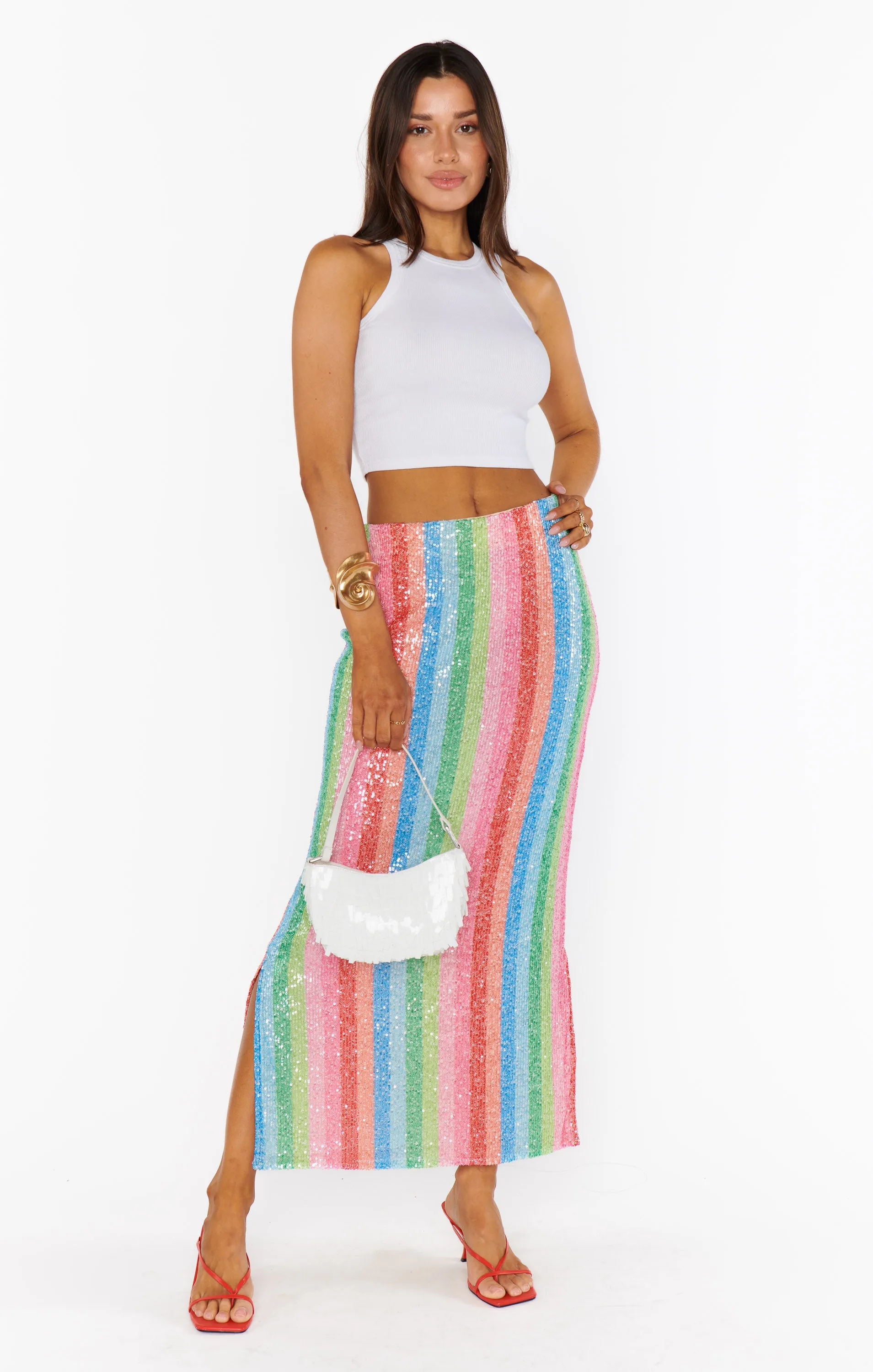 Sunlight Midi Skirt ~ Bright Stripe Sequins