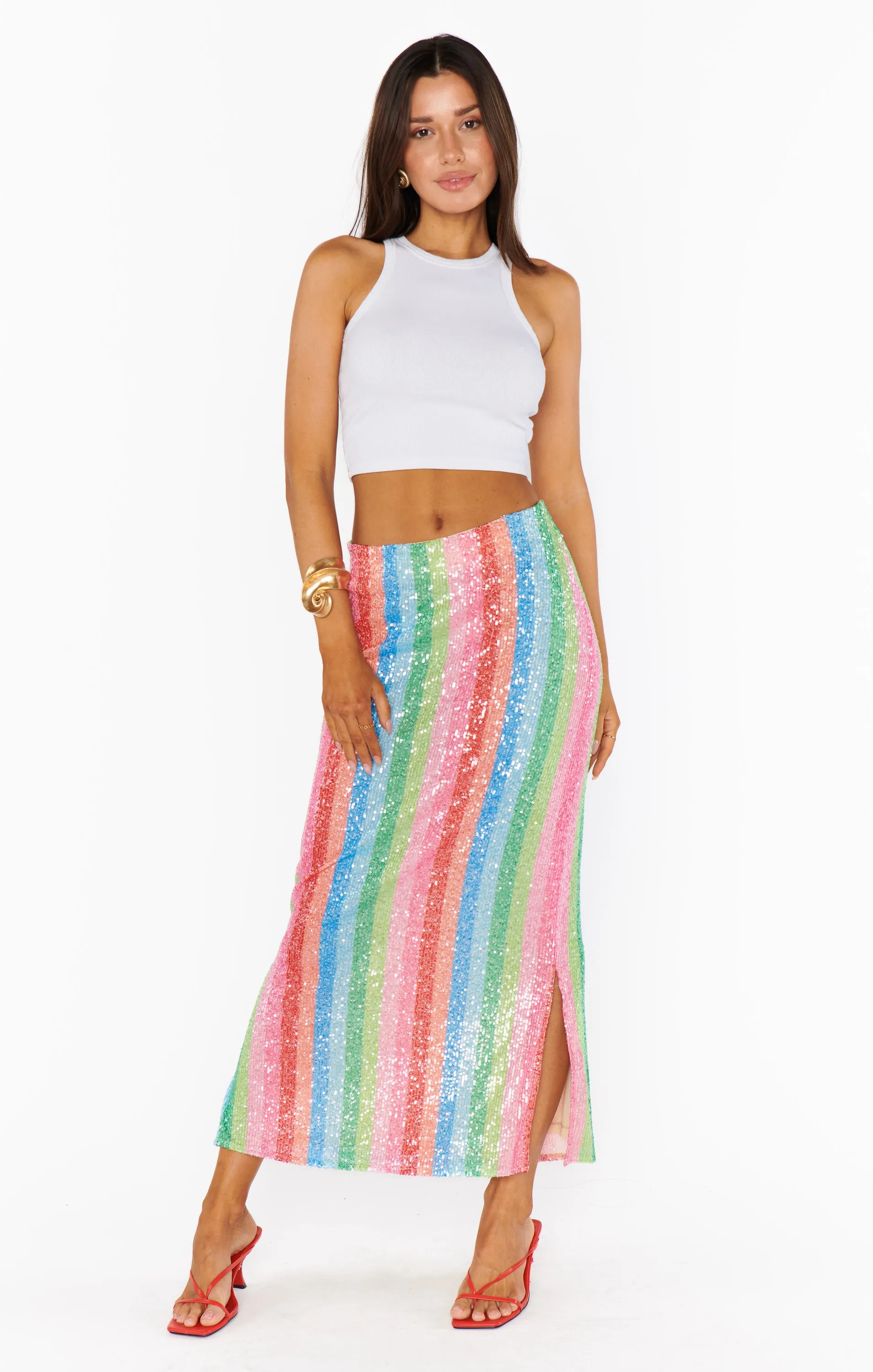 Sunlight Midi Skirt ~ Bright Stripe Sequins