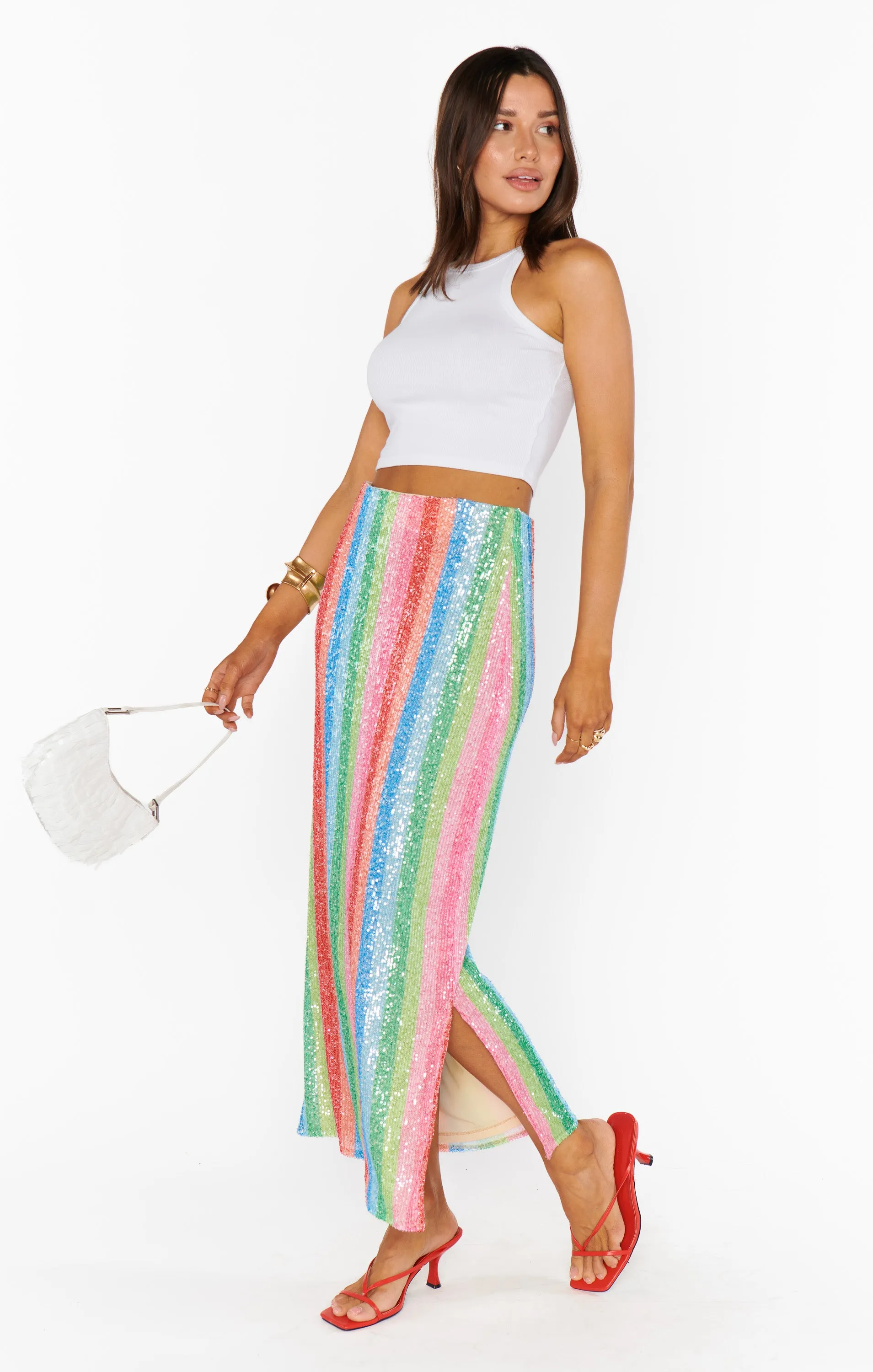 Sunlight Midi Skirt ~ Bright Stripe Sequins