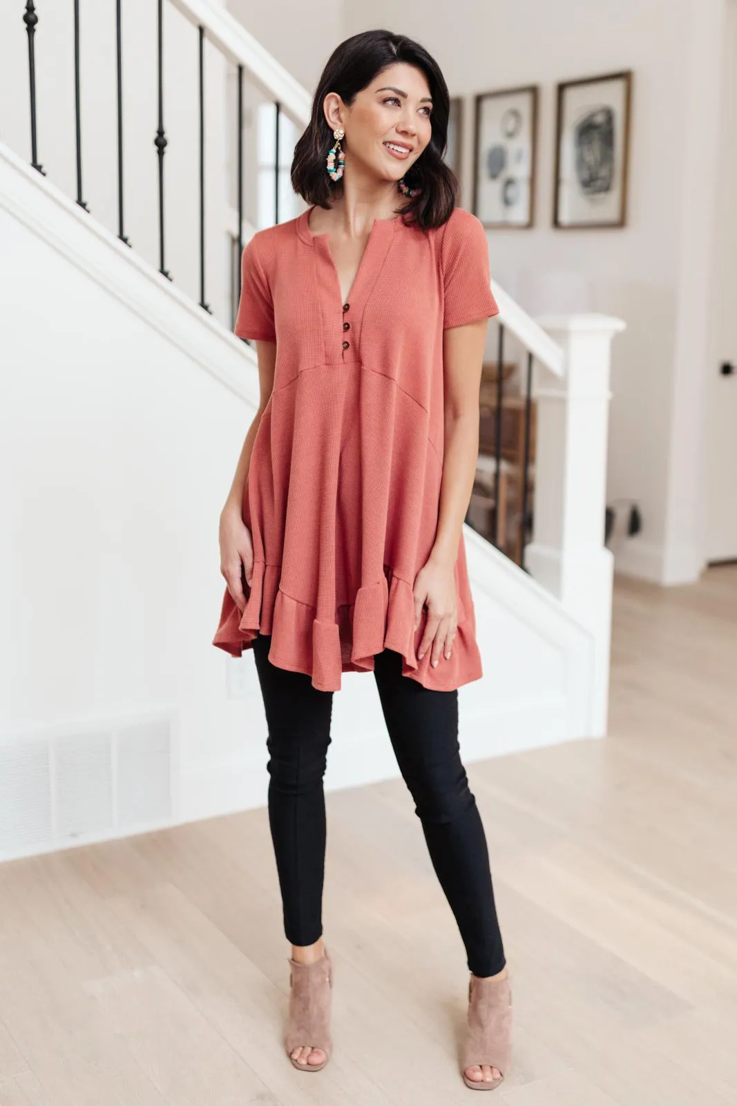 Sweet Breeze Tunic Dress in Rust