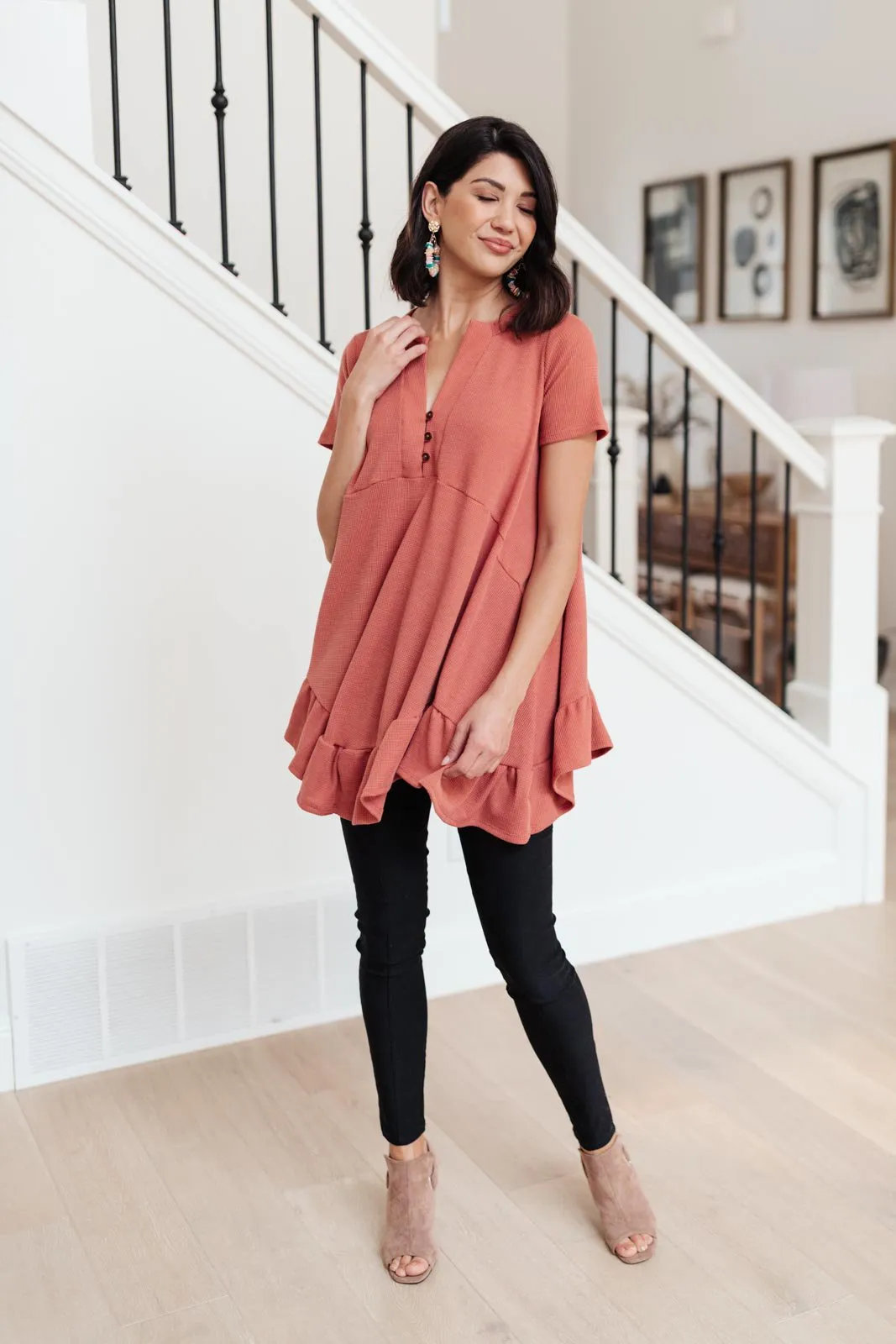 Sweet Breeze Tunic Dress in Rust