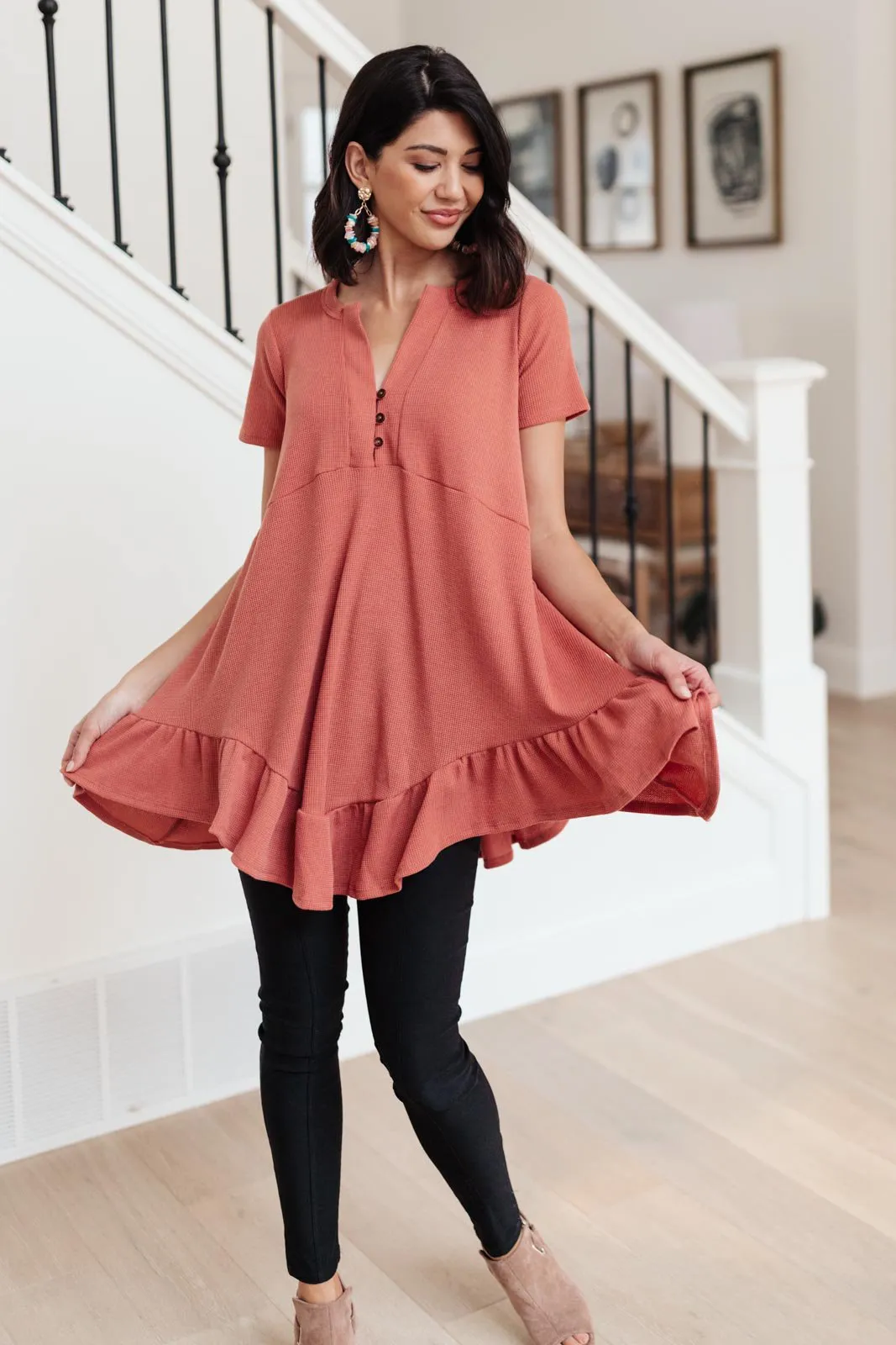 Sweet Breeze Tunic Dress in Rust