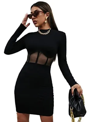 SYYNCRO Women's Western Bodycon Dresses for Women |Knee-Length Minidress | Midi Western Dress for Women| Short Dress (Medium, Black)