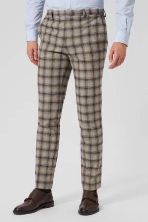 Teddington Slim Fit Brown Check Wool Trousers - ARCHIVE