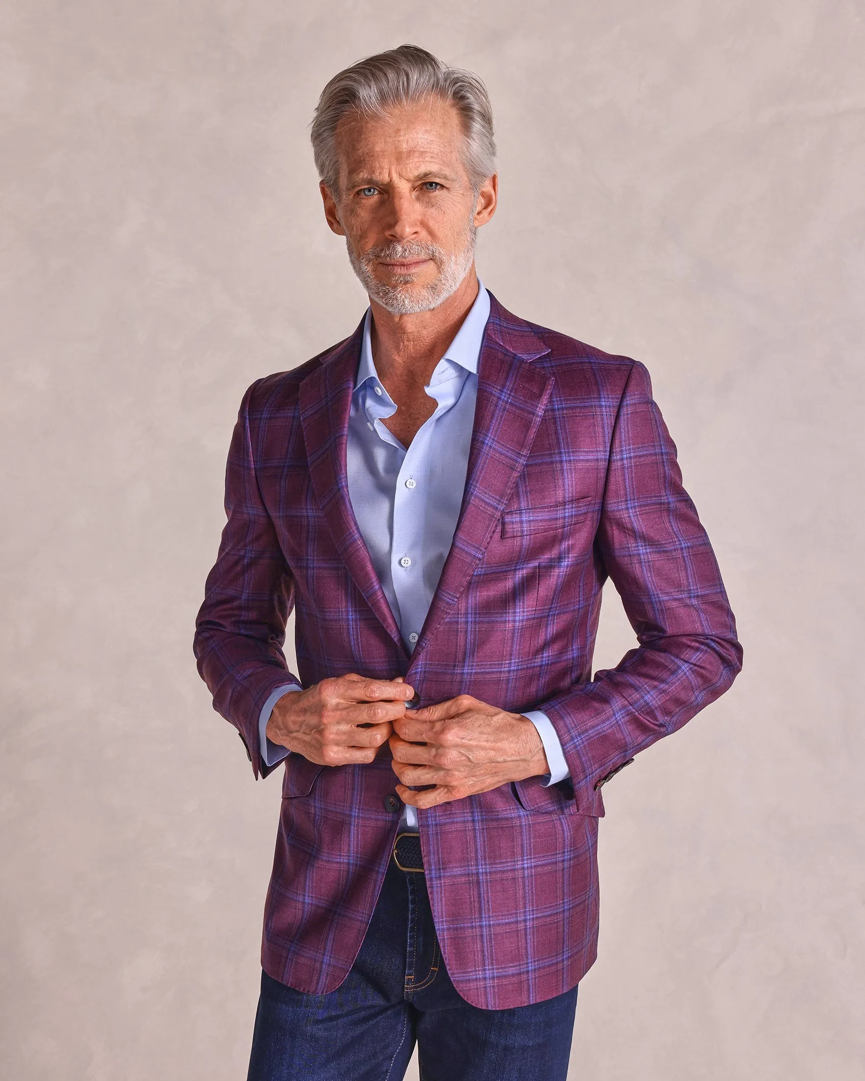 The Carter - Multi Check Sport Coat - Dark Red/Dark Blue