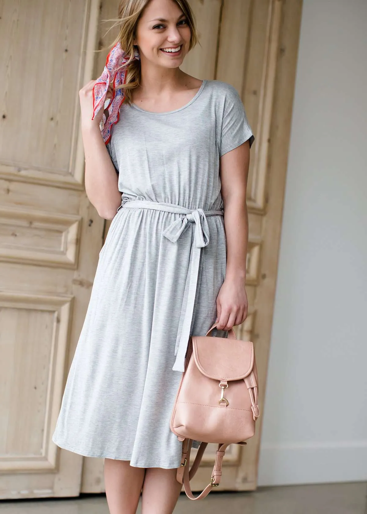 Tie Waist Knit Midi Dress