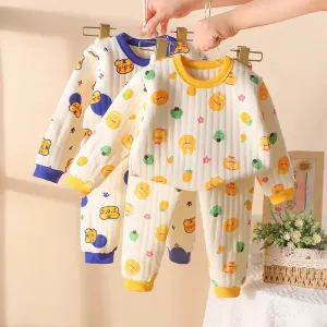 Toddler Girls Baby Fall Winter Padded Thermal Underwear Suit Boy Children Sleepwear Kids Cartoon Long-Sleeved Pure Cotton Pajama