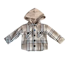 Toffee & Beige Plaid Hooded Shacket