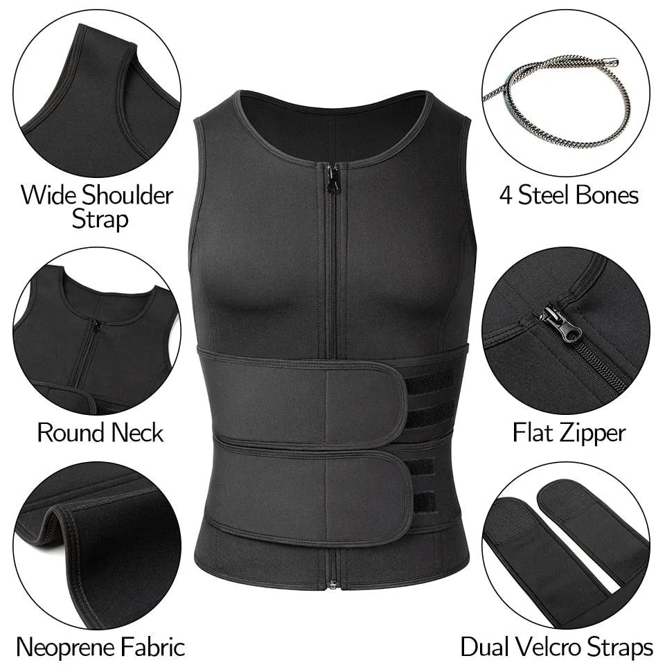 Trending Men Body Shaper - Waist Trainer Sauna Suit Sweat Vest Slimming Underwear Weight Loss Shirt - Fat Burner Workout Tank Tops (FHM1)