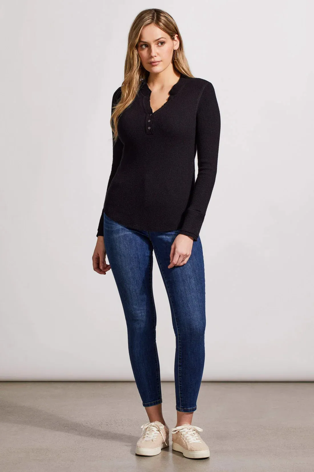 Tribal | Soft Washed Waffle Henley Top with Buttons | Women's