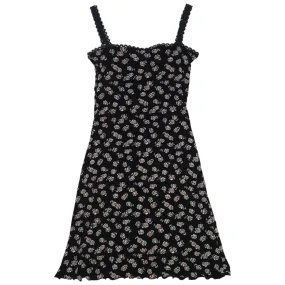 Vintage 90s Black White Floral Mini Bodycon Dress 4 6 XS