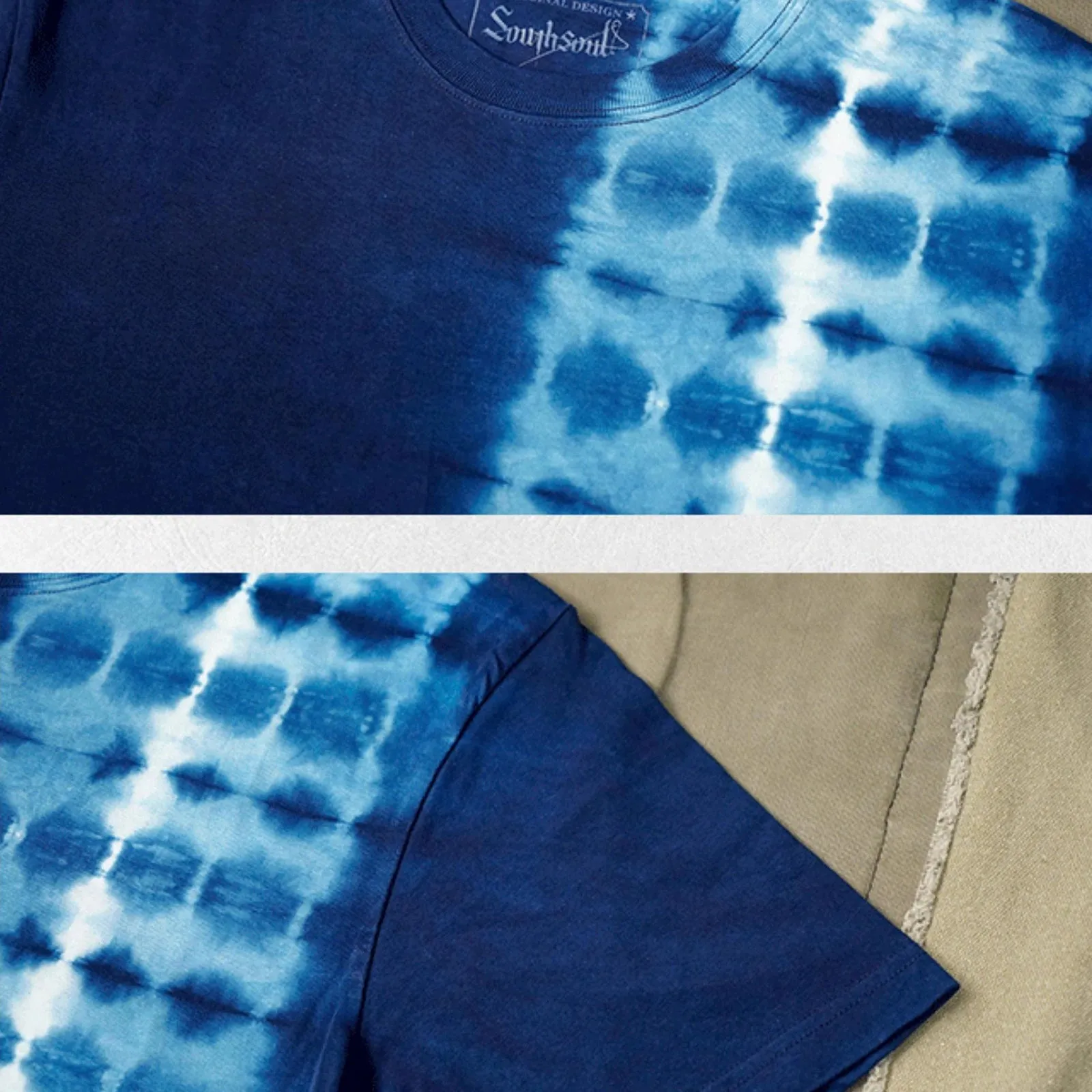 Vintage Handmade Plant Blue-dye Cotton T-shirt