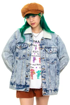 Vintage Y2K Jeanius Sherpa Collar Denim Jacket - S/M