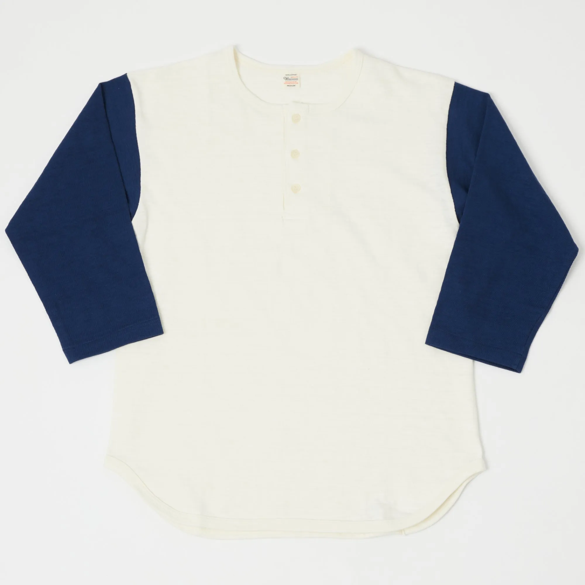 Warehouse & Co 4058 Baseball Henley - Cream/Navy