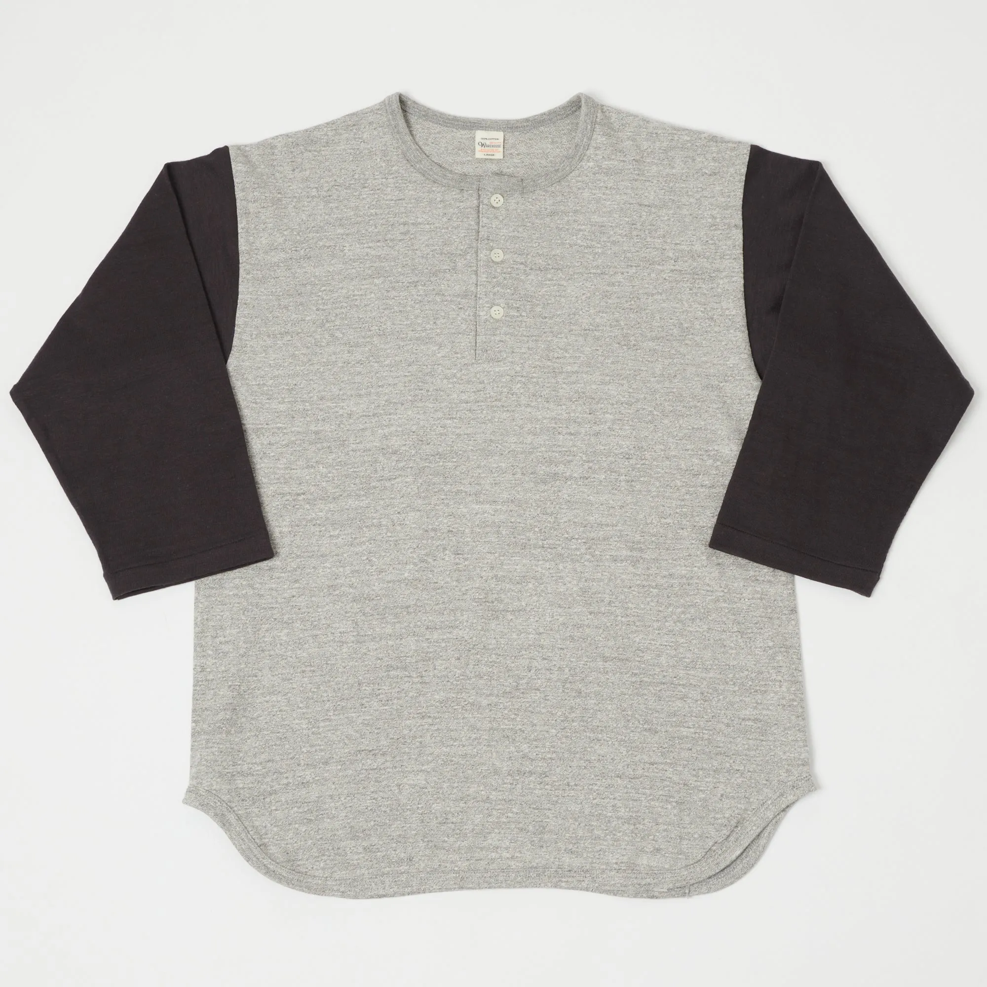 Warehouse & Co 4058 Baseball Henley - Heather Grey/Ash