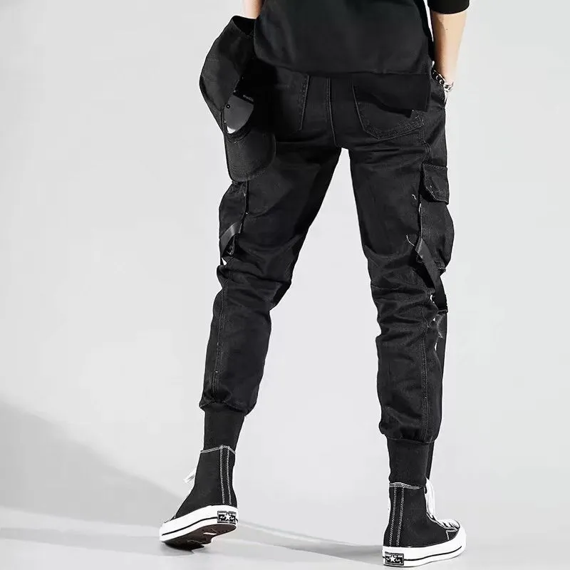 Wenkouban Back To School  Black Cargo Pants For Men Joggers Sweatpants Cargo Trousers Male Autumn Casual Gothic Streetwear Hip Hop Ribbon