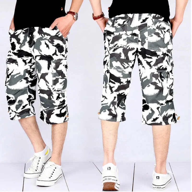 Wenkouban Back To School Long Length Cargo Shorts Men Summer Casual Cotton Multi Pockets Hot Breeches Cropped Trousers Military Camouflage Shorts 5XL