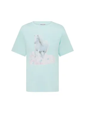 White Horse Print Unisex T-Shirt in Light Mint Green