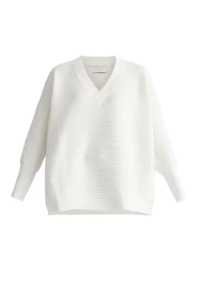 White V-Neck Ribbed Jumper