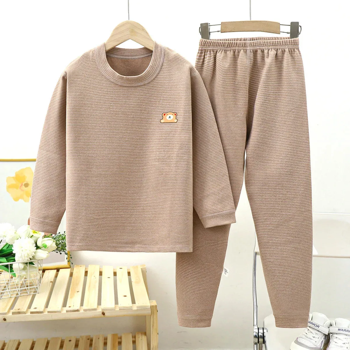 Winter Autumn Kids Pajamas Set Children Thermal Sleepwear Sets Clothing Boys Girls Fleece Warm Underwear Baby Tops Pants Clothes