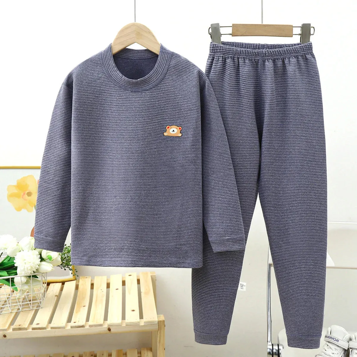 Winter Autumn Kids Pajamas Set Children Thermal Sleepwear Sets Clothing Boys Girls Fleece Warm Underwear Baby Tops Pants Clothes