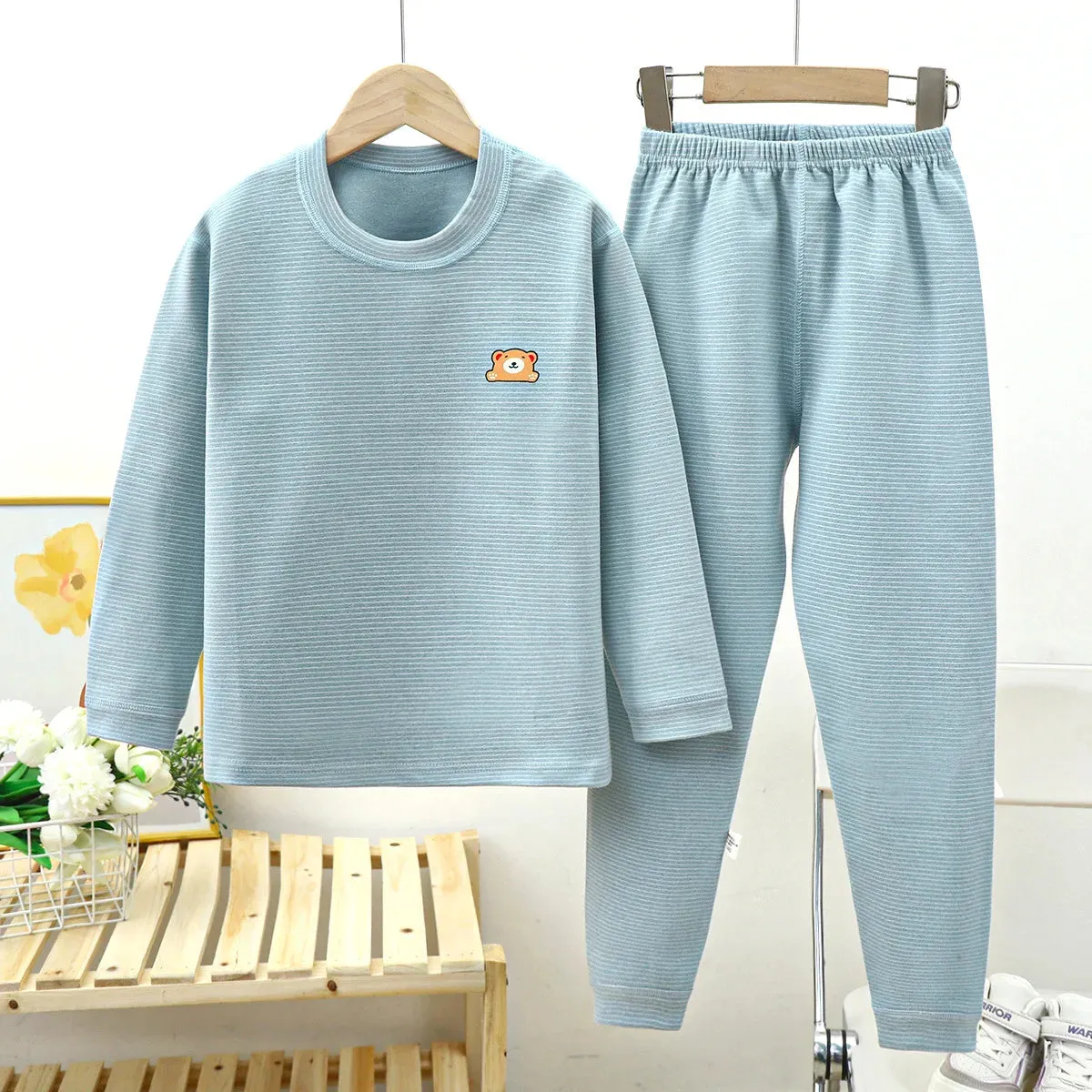 Winter Autumn Kids Pajamas Set Children Thermal Sleepwear Sets Clothing Boys Girls Fleece Warm Underwear Baby Tops Pants Clothes