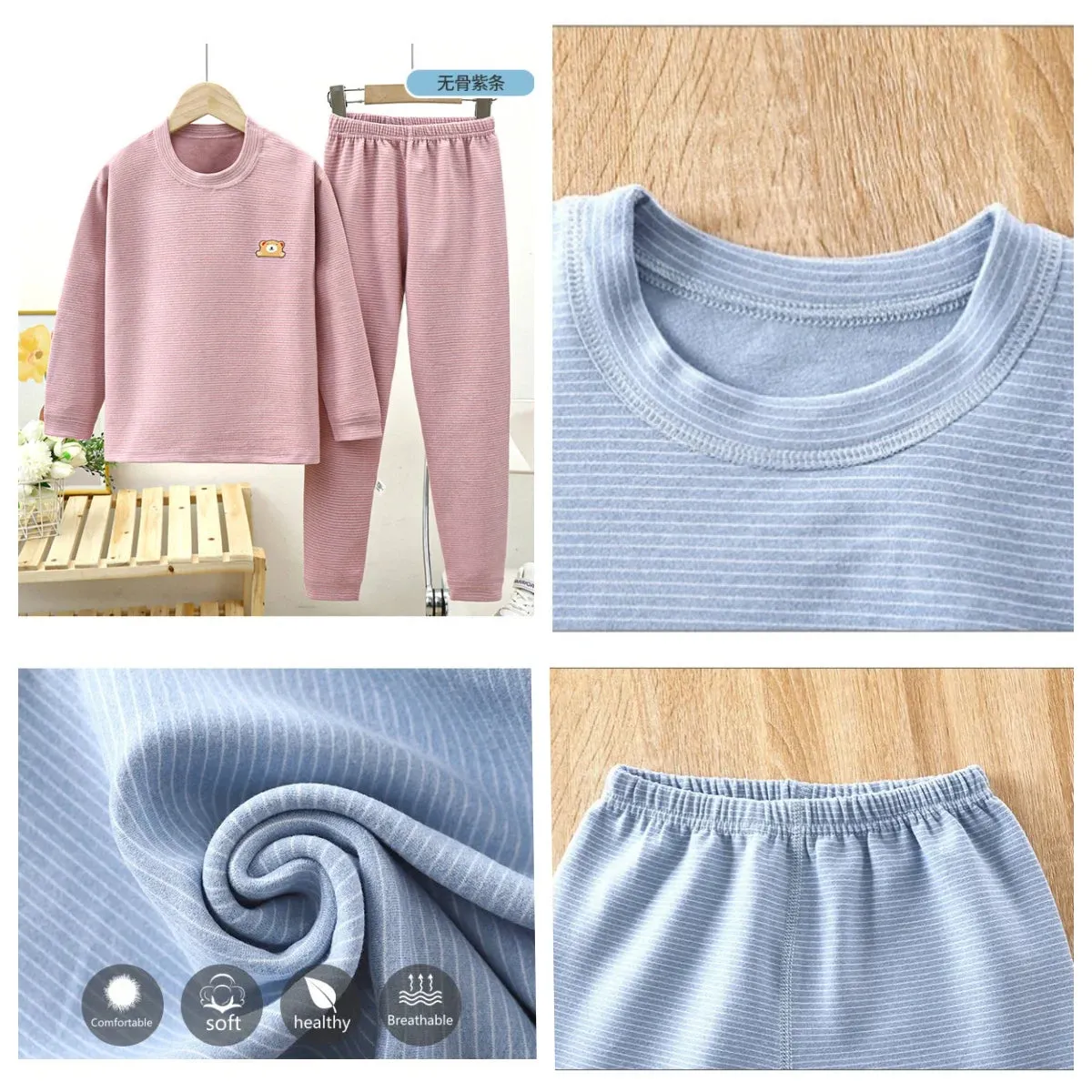 Winter Autumn Kids Pajamas Set Children Thermal Sleepwear Sets Clothing Boys Girls Fleece Warm Underwear Baby Tops Pants Clothes