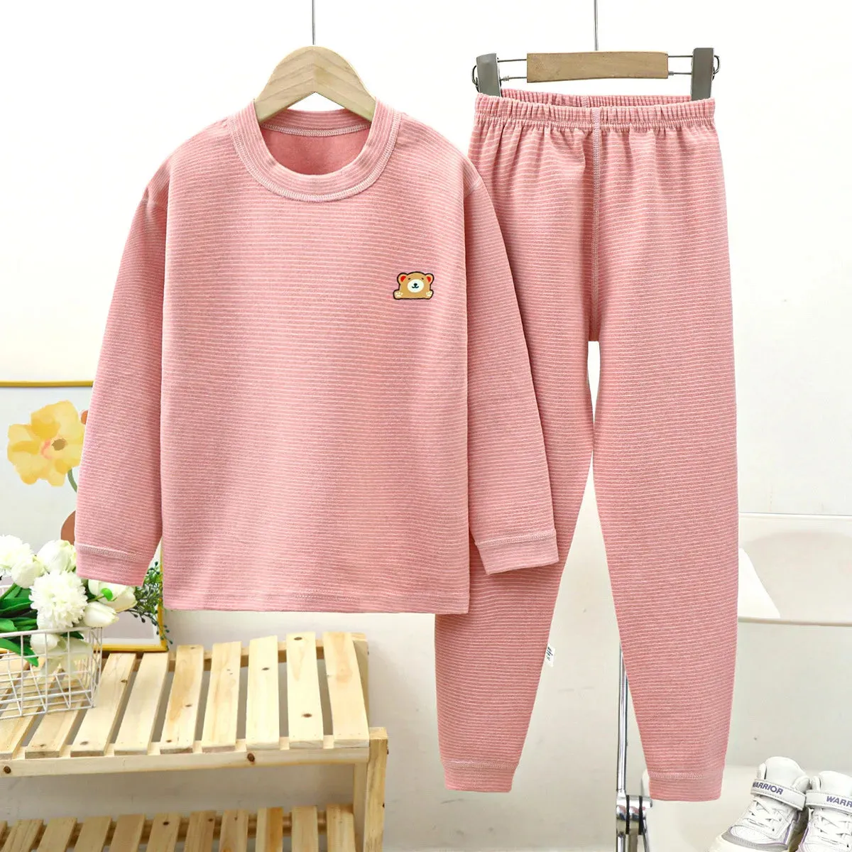 Winter Autumn Kids Pajamas Set Children Thermal Sleepwear Sets Clothing Boys Girls Fleece Warm Underwear Baby Tops Pants Clothes