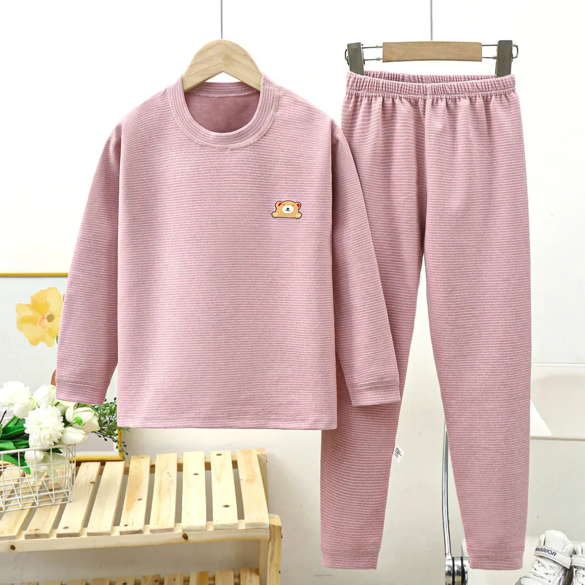 Winter Autumn Kids Pajamas Set Children Thermal Sleepwear Sets Clothing Boys Girls Fleece Warm Underwear Baby Tops Pants Clothes