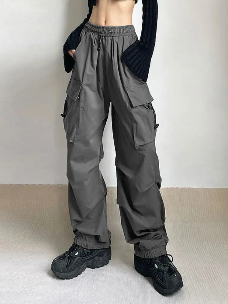 Women Hip Hop Waist Vintage Loose Wide Leg Streetwear Elastic Pants