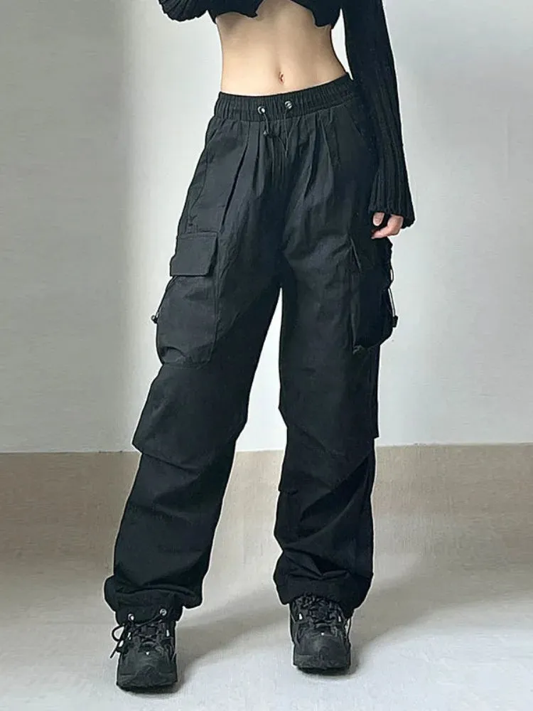 Women Hip Hop Waist Vintage Loose Wide Leg Streetwear Elastic Pants