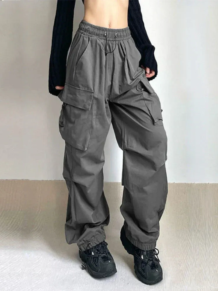 Women Hip Hop Waist Vintage Loose Wide Leg Streetwear Elastic Pants