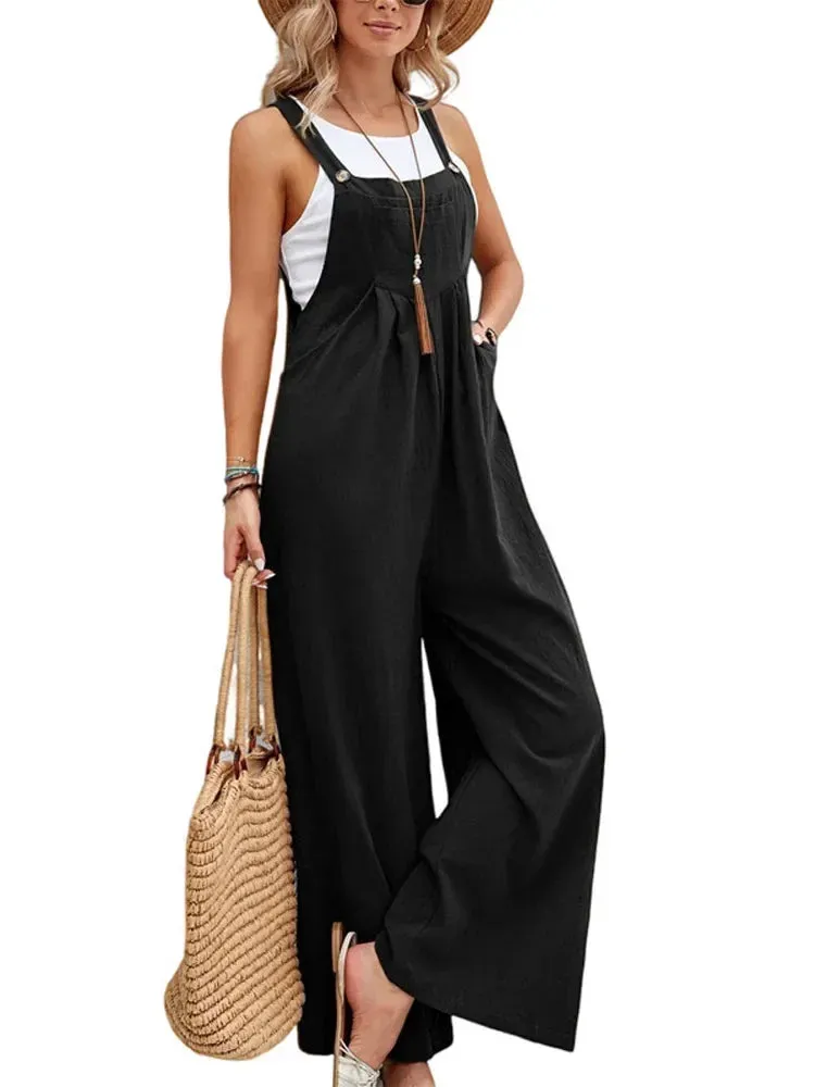 Women Loose Fit Fashion Overalls Wide Leg Baggy Bib Overalls Jumpsuit Dungarees Summer Jumpsuit Casual Elegant Overalls Summer