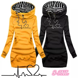 Women Sweater Dress Hooded Spring Autumn Ladies Long Sleeve Dress