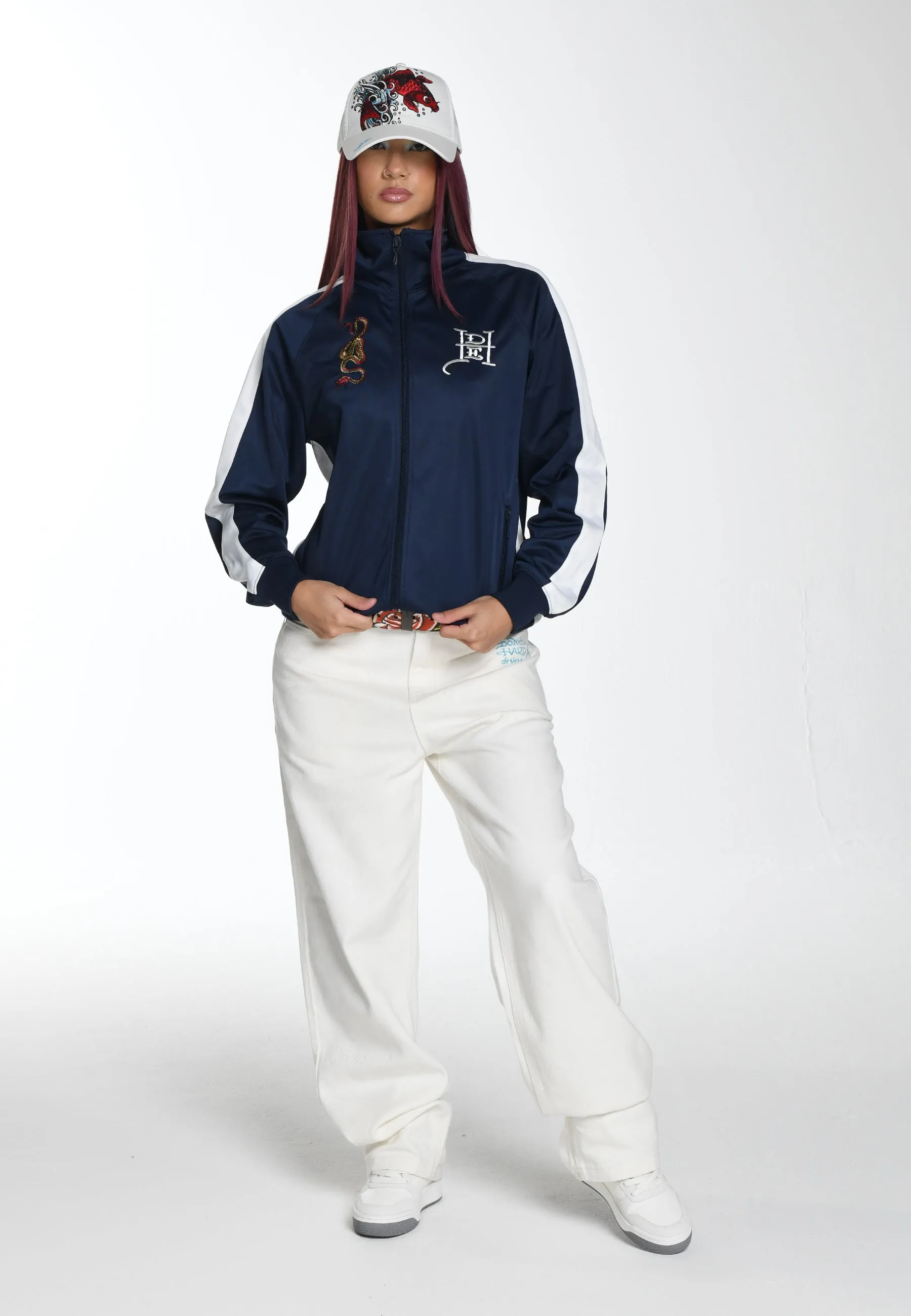 Womens Big Drag Tricot Zip Up Tracksuit Jacket - Navy