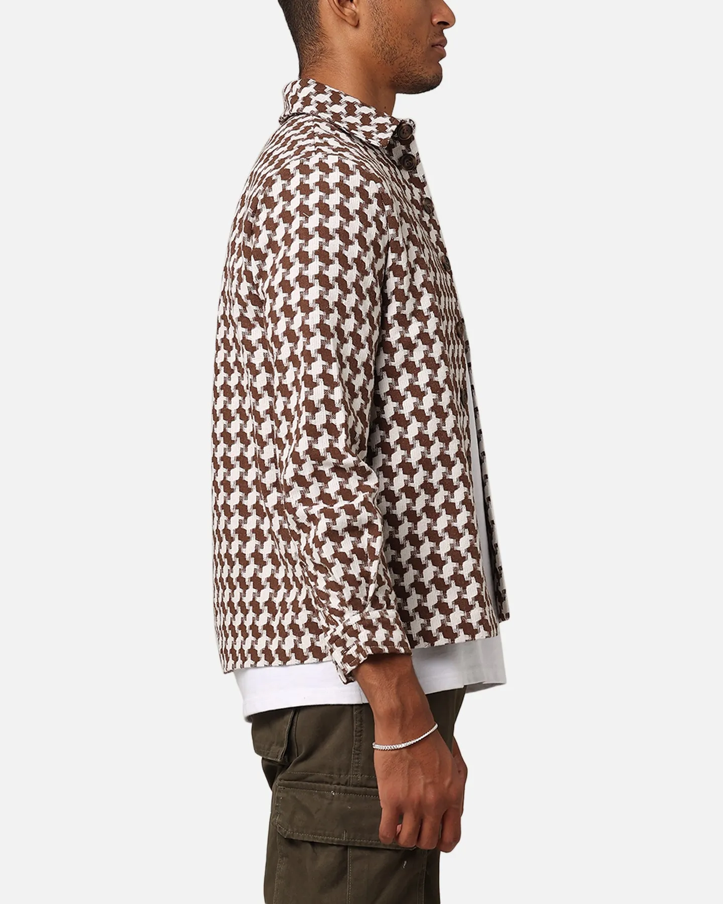 XXIII Jacquard Weave Shacket Brown/White