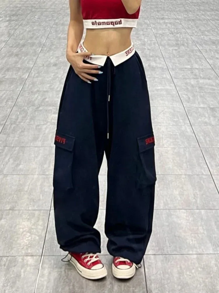 Y2k Baggy Cargo Pants Woman Wide Leg Hip Hop Vintage Embroidery Pants